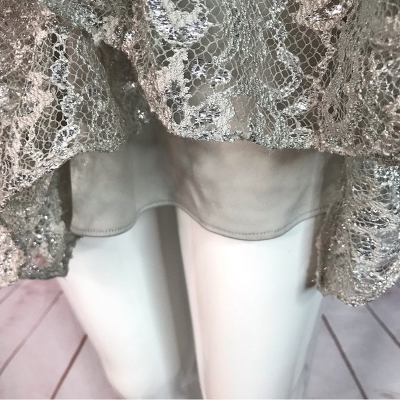 ADRIANNA PAPELL Silver Lace Overlay Fit & Flare Minidress Size 4 PETITE - Picture 7 of 16